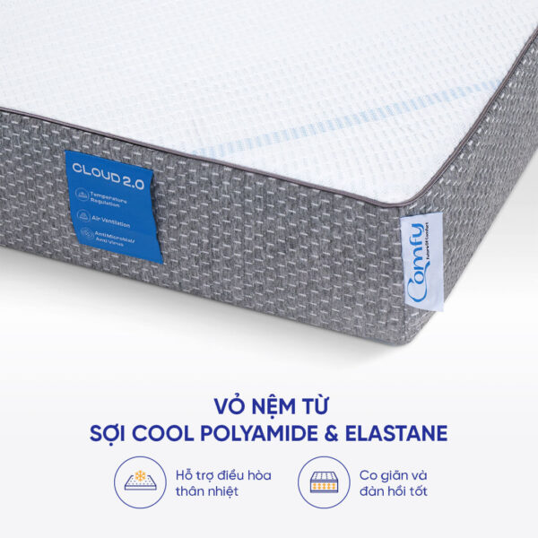 Nệm Foam Comfy Cloud 2.0 24 Vỏ nệm từ sợi cool polyamide & elastane