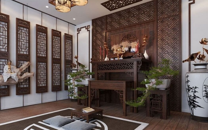 Hướng giường ngủ tính theo đầu hay chân mới đúng phong thủy? 4 Không kê giường ngủ ở trước hay sau bàn thờ dù có vách ngăn